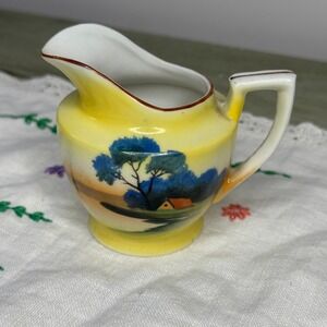Vintage 1927 Hand Painted Japan Porcelain Mini Creamer Pitcher Scenic Landscape
